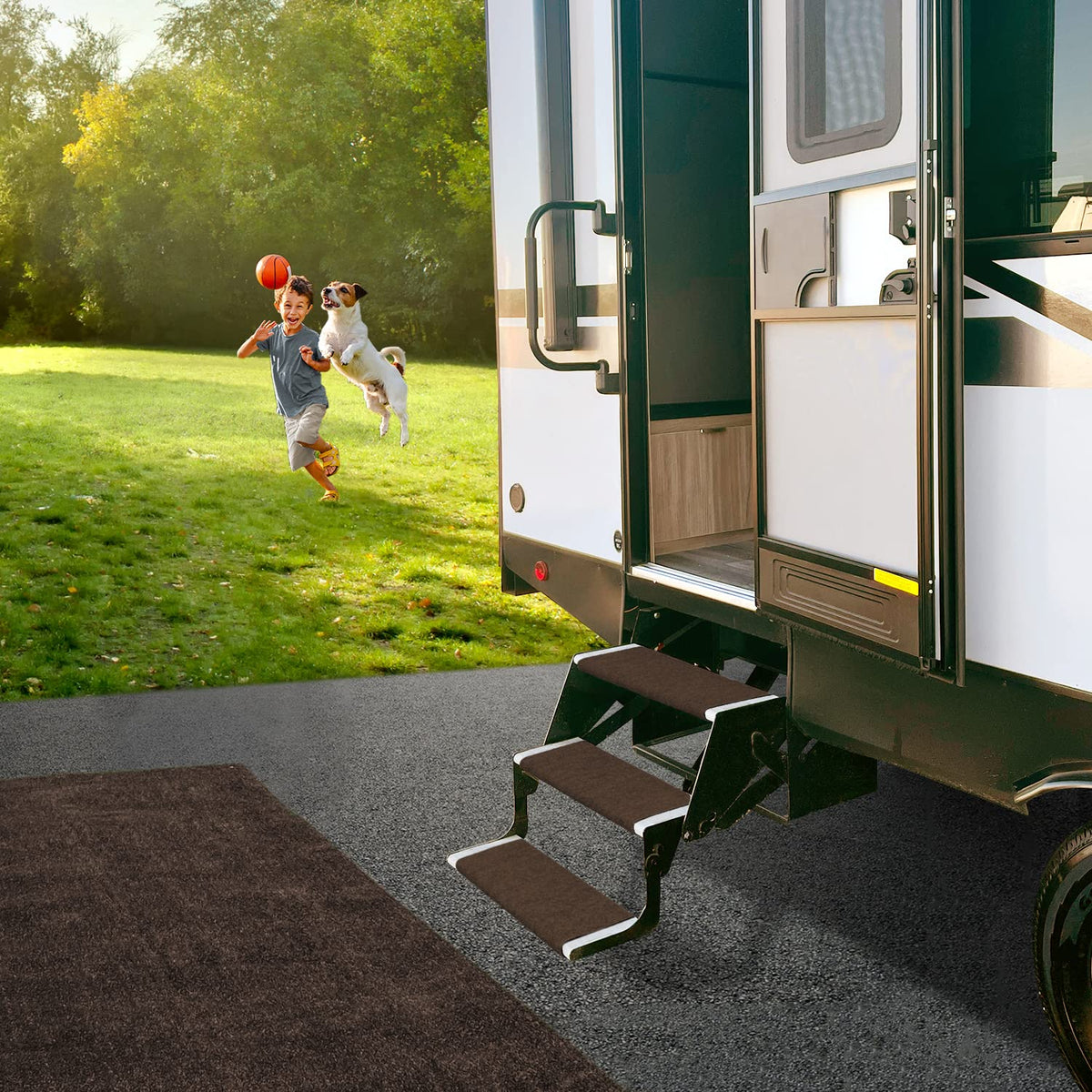 Prest-O-Fit Paquete de 3 alfombras 2-4066 Outrigger RV Step Alfombra café Chocolate 18 Pulgadas Ancho