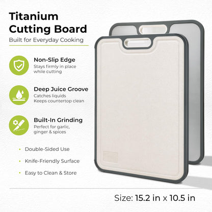 Freshware - Tabla de cortar de titanio para cocina, tablas de cortar de doble cara y antideslizantes, titanio puro/PP, tabla de cortar con ranuras para jugos, apta para lavaplatos, tamaño grande de