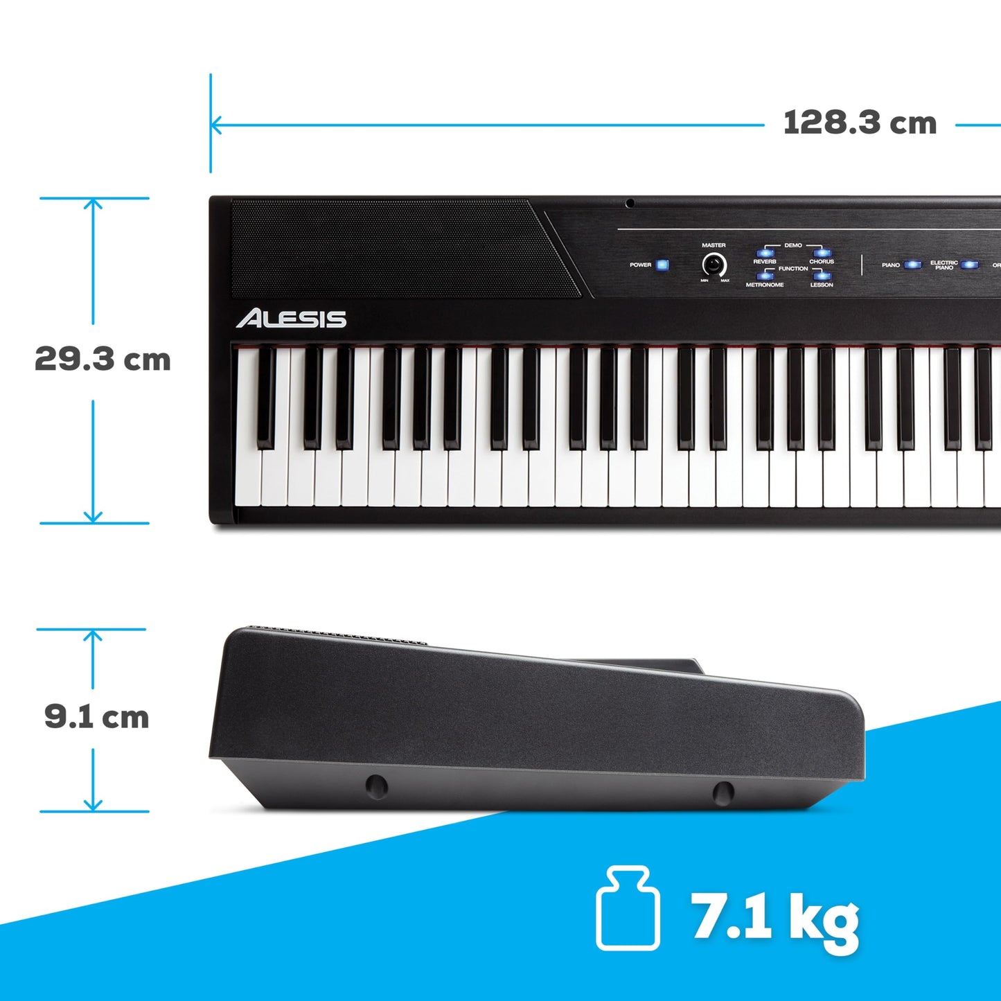 Alesis Recital - Piano Eléctrico digital con teclado de 88 Teclas Semi-contrapesadas full size, altavoces integrados y 5 voces premium