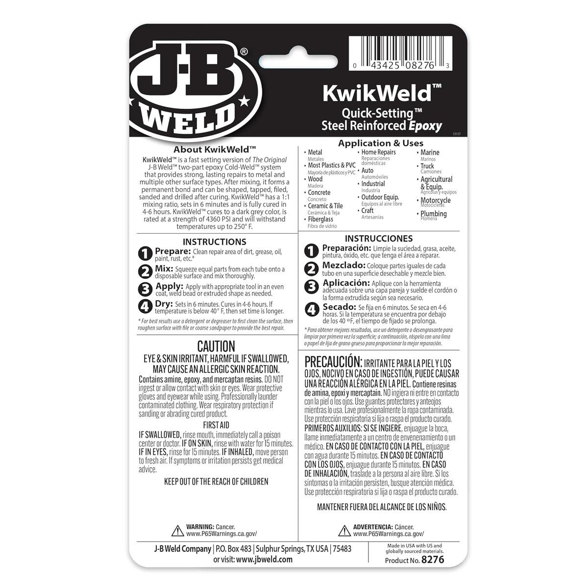 J-B Weld 8276 KwikWeld - Epoxi reforzado de acero de ajuste rápido, color gris oscuro, 2 onzas