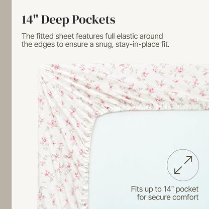 Modern Threads - Sábanas de Microfibra Suave y Sedosa sin Arrugas, lujosas sábanas de Microfibra Incluye sábana encimera, sábana Bajera con Bolsillos Profundos y Fundas de Almohada de Color Rosa