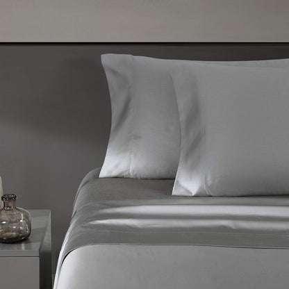 Vera Wang - Juego de sábanas Queen, Ropa de Cama de algodón Satinado de Lujo, 800 Hilos, decoración Suave y Suave para el hogar (Gris Acero, 4 Piezas, Queen)
