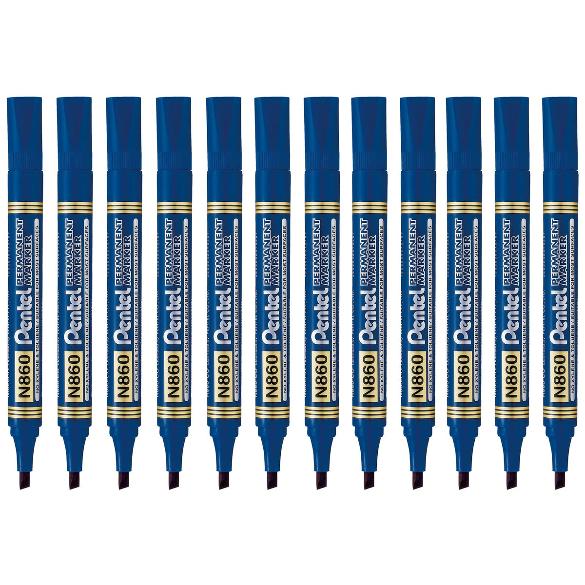 Pentel Marcador Permanente Punta Cincel, Caja de 12 - Azul