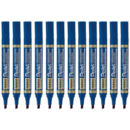 Pentel Marcador Permanente Punta Cincel, Caja de 12 - Azul