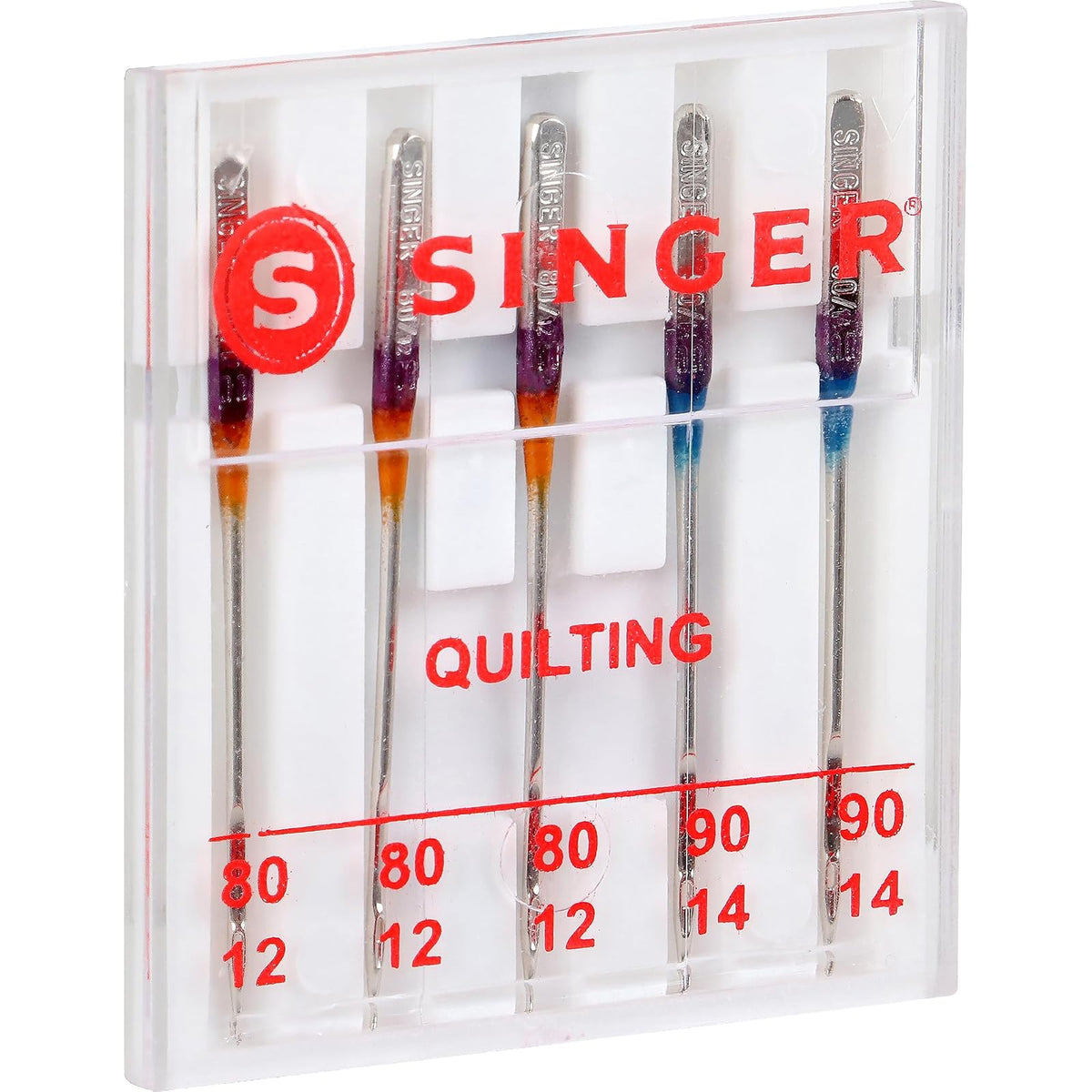 Singer 44729 Agujas para máquina de acolchar, tamaños 80/11 y 90/14, multicolor, 5 unidades