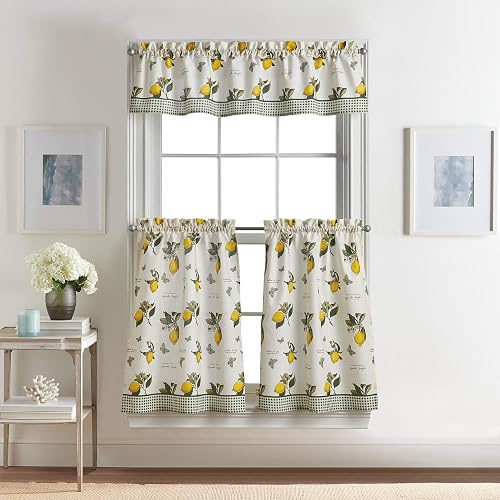 CHF Juego de Cortinas de Cocina Limón y Cenefa, 3 Piezas