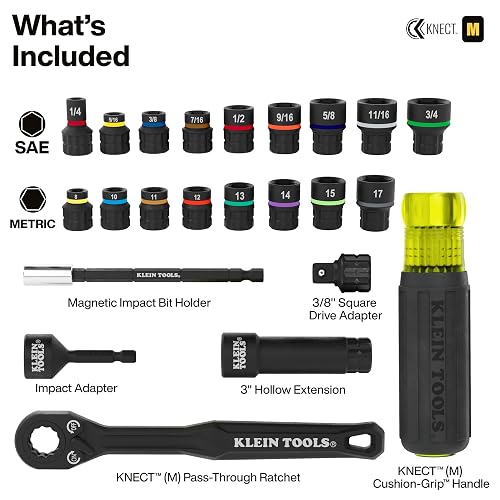 Klein Tools 65400KNECT Juego de Dados de Impacto, 28 piezas, en medidas SAE y métrico