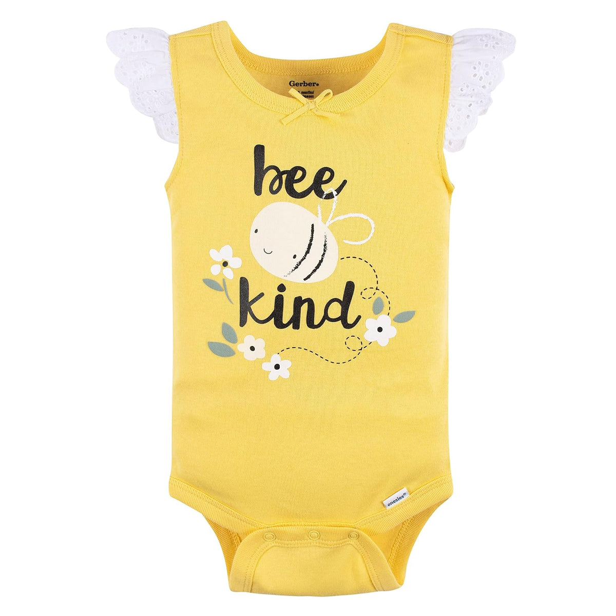 Gerber Set 4 Pañaleros sin Manga para Bebé Niña, Color Abeja Amarillo/Gris, Talla 3-6M