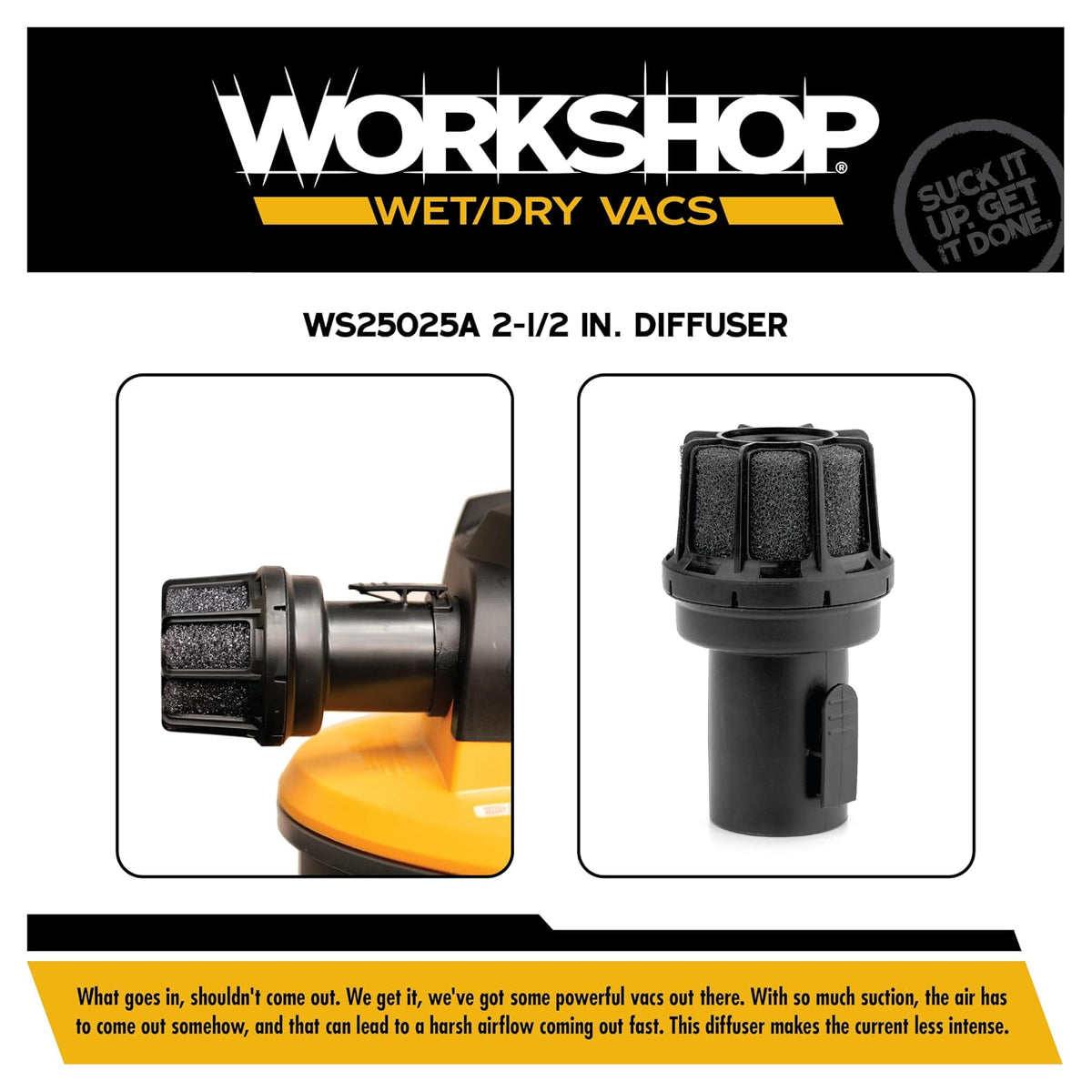 WORKSHOP Wet Dry Vacuum Muffler Diffuser WS25025A 2-1/2-Inch Muffler/Diffuser Shop Vacuum attachment For Shop Vacuums