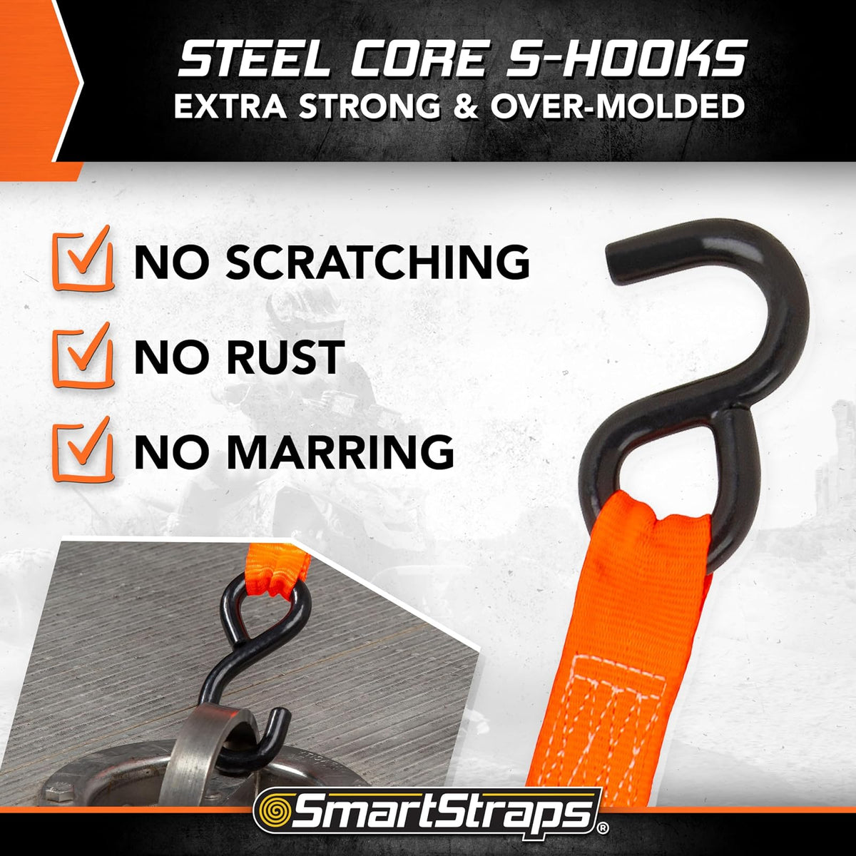 SMARTSTRAPS Correas de carraca retráctiles de 10 pies, Paquete de 2 – Resistencia a la Rotura de 3 Libras, Carga de Trabajo Segura de 1 Libra, Transporte de Motocicletas, Barcos y electrodomésticos