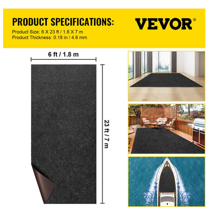VEVOR - Alfombra marina, alfombra de barco de 6 x 23 pies, alfombra de barco de grado marino, color negro carbón, alfombra marina para interiores y exteriores con respaldo TPR a prueba de agua, rollo