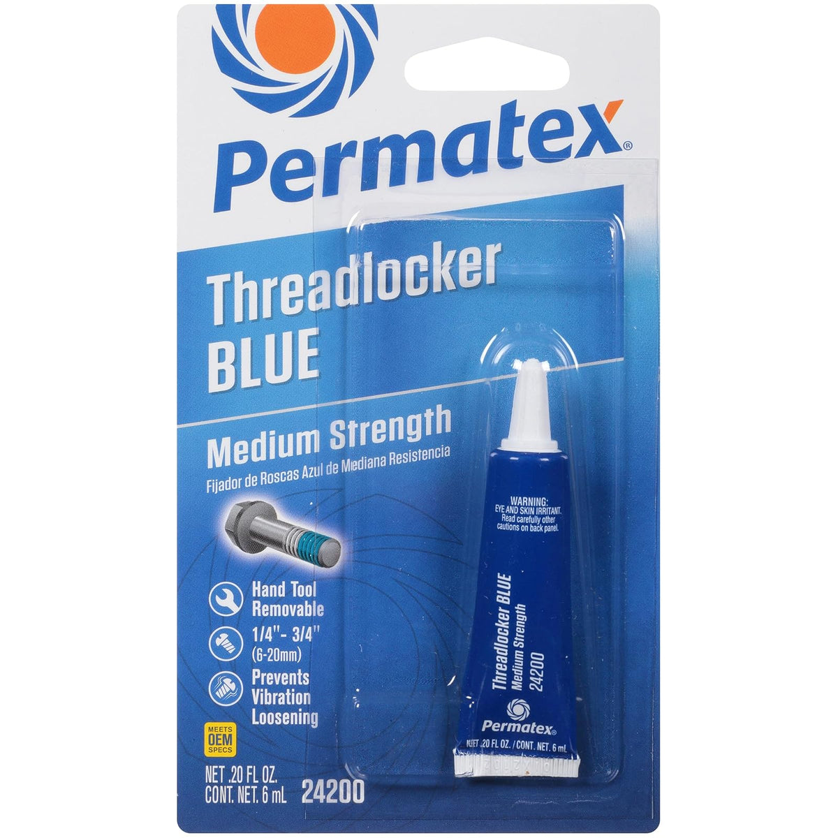 Permatex 24200 de Fuerza Media Azul, 6 ml, 6 ml, Azul, Paquete de 1