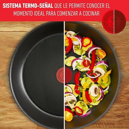Sartén de 26 cm T-Fal Everyday Titanium Negro con Antiadherente Easy Plus con Thermo-Señal, B5750582