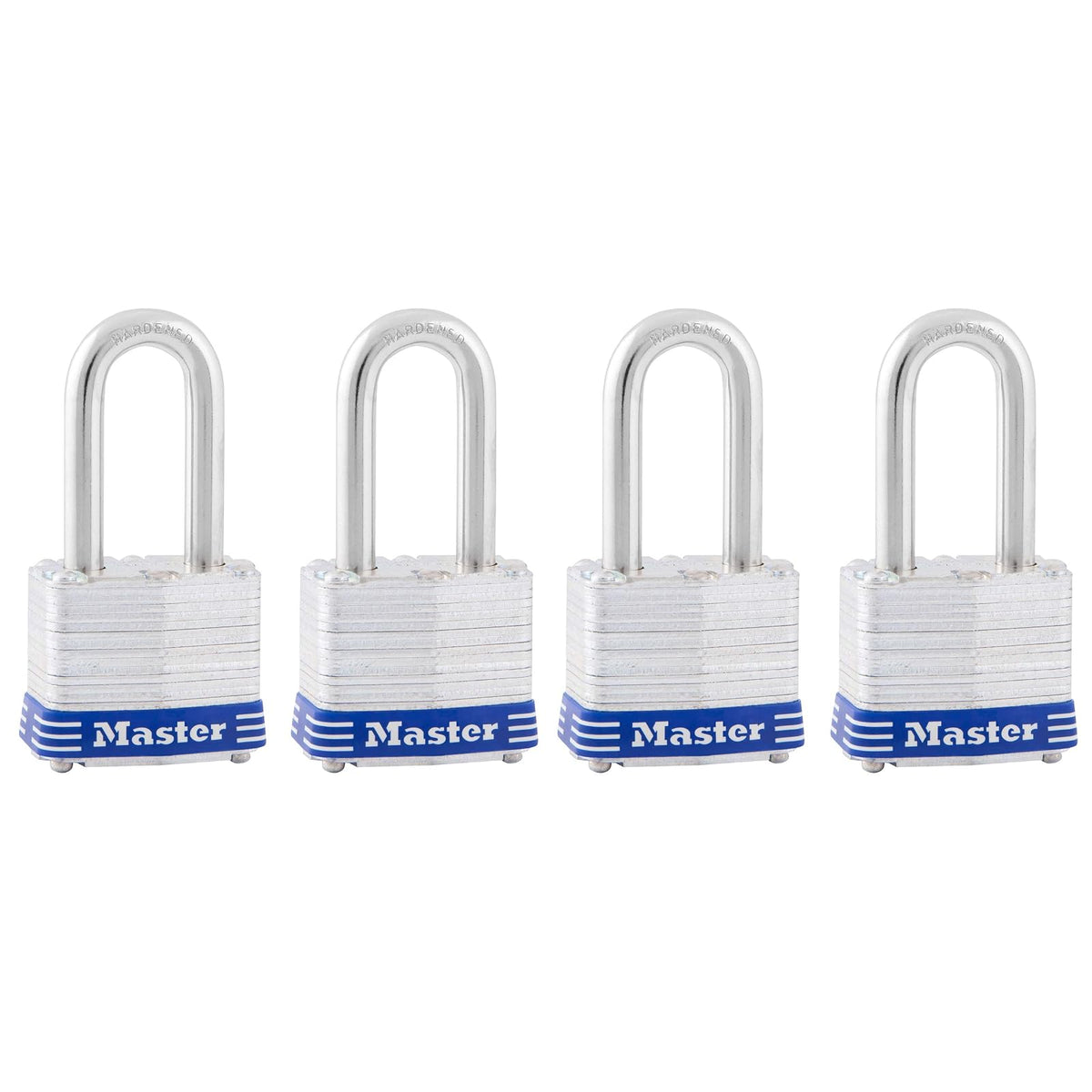 Master Lock 3QLF Juego de Candados Laminados de 40 mm de Ancho con Gancho de 38 mm de Alto, 4 Piezas