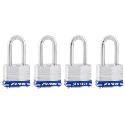 Master Lock 3QLF Juego de Candados Laminados de 40 mm de Ancho con Gancho de 38 mm de Alto, 4 Piezas