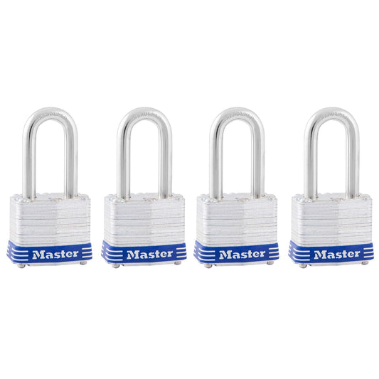 Master Lock 3QLF Juego de Candados Laminados de 40 mm de Ancho con Gancho de 38 mm de Alto, 4 Piezas