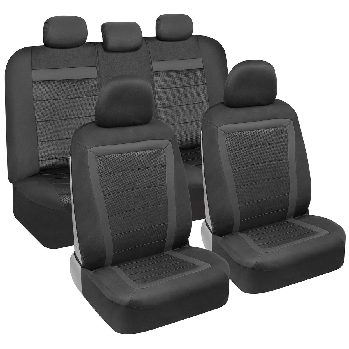 BDK - Juego completo de fundas de asiento de automóvil CarXs FreshMesh con detalles en color carbón: fundas de malla para asientos delanteros con protector de asiento trasero dividido, fundas interiores para automóviles, furgonetas y SUV