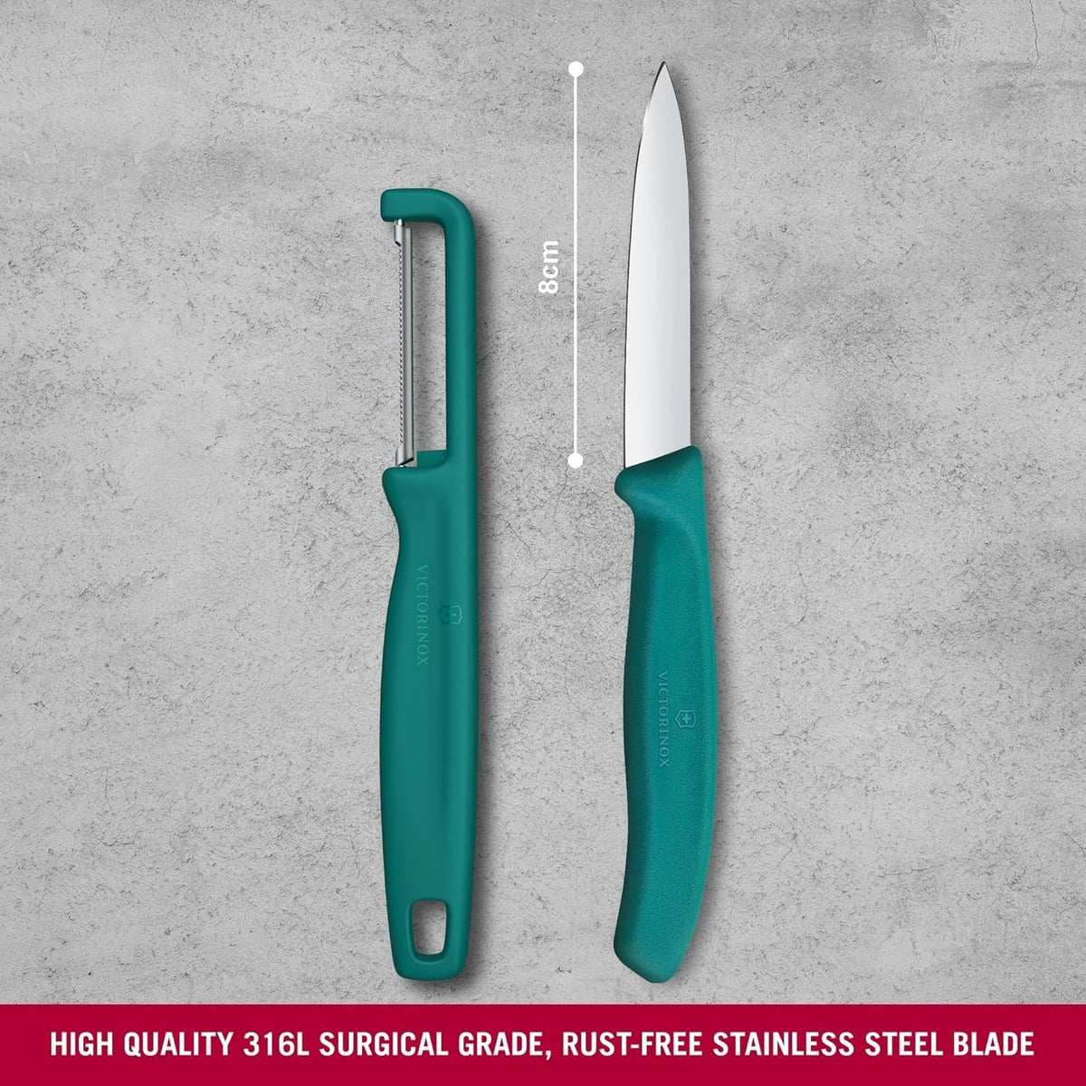 Victorinox Swiss Classic - Juego de cuchillos para verduras y frutas (2 piezas, hoja extra afilada), color verde