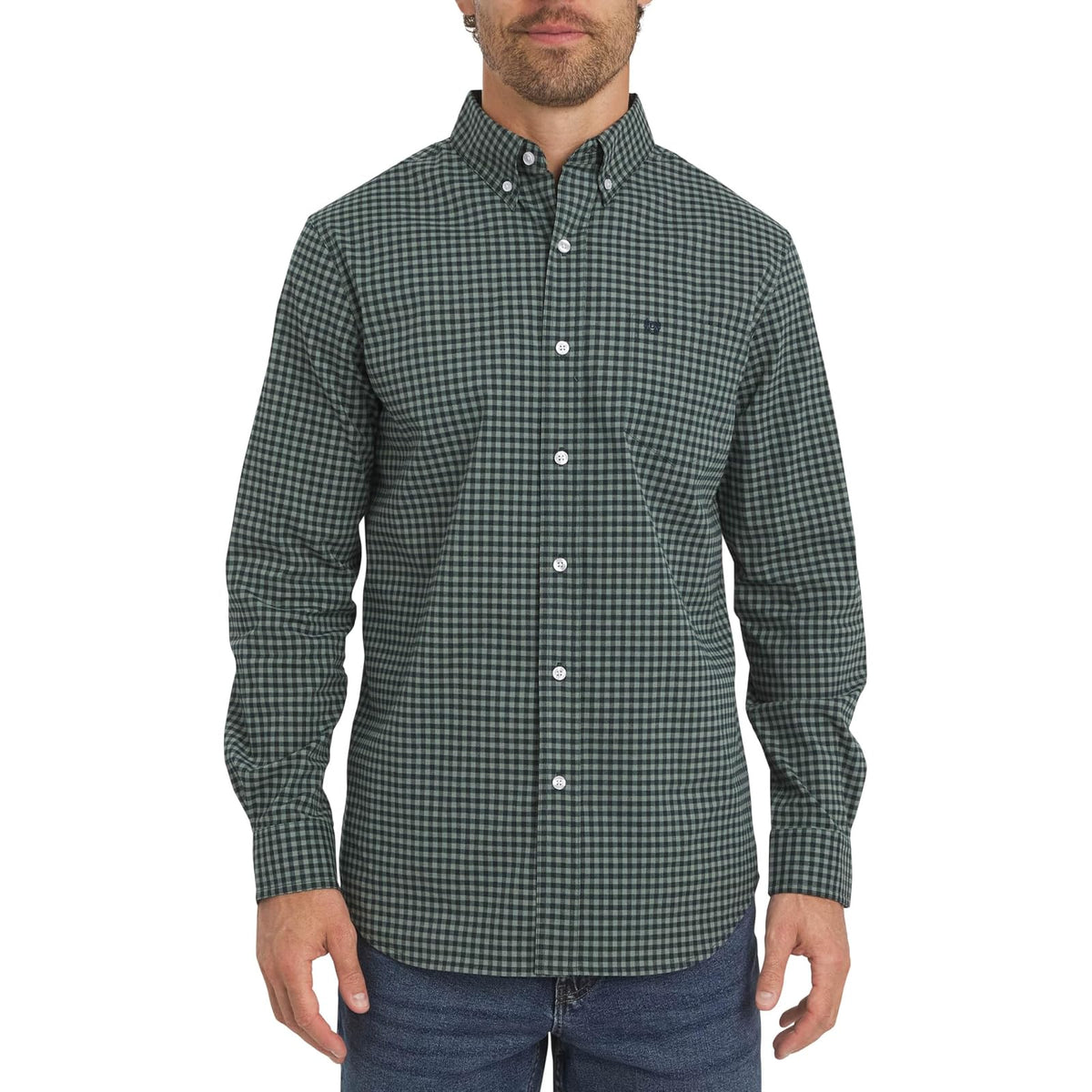 Chaps Camisa Casual de Popelina para Hombre, Manga Larga - CH - Evergreen