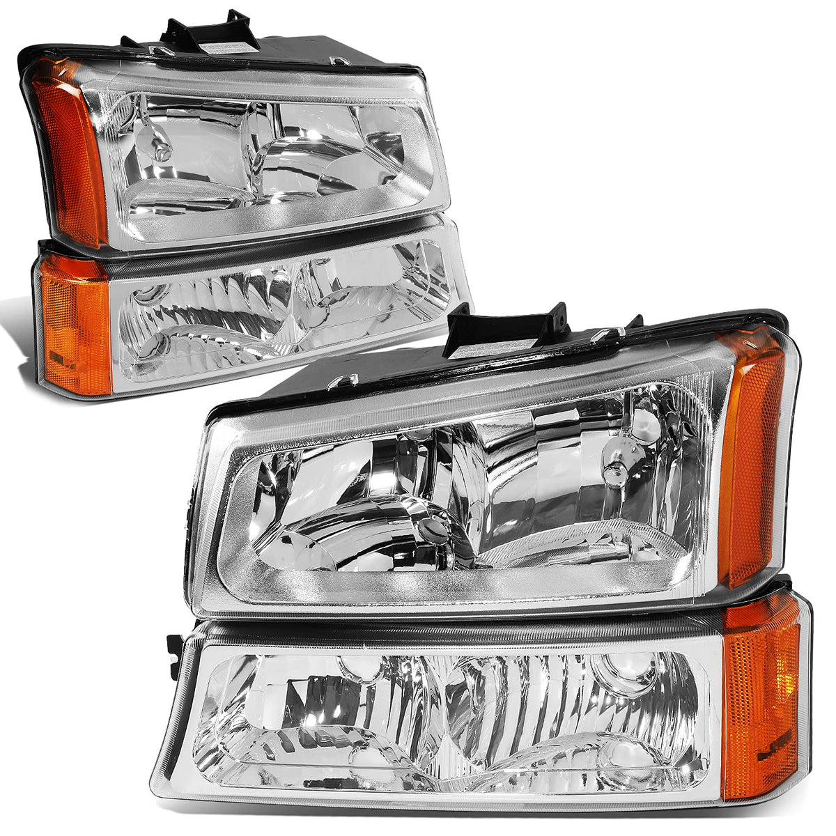 DNA Motoring Faros Delanteros para Chevrolet Silverado y Avalanche - Cromo - ámbar.