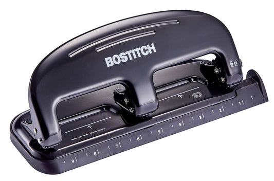 Bostitch Office EZ Squeeze 20 hojas estándar de 3 agujeros, construcción de metal, plata/negro (HP20)