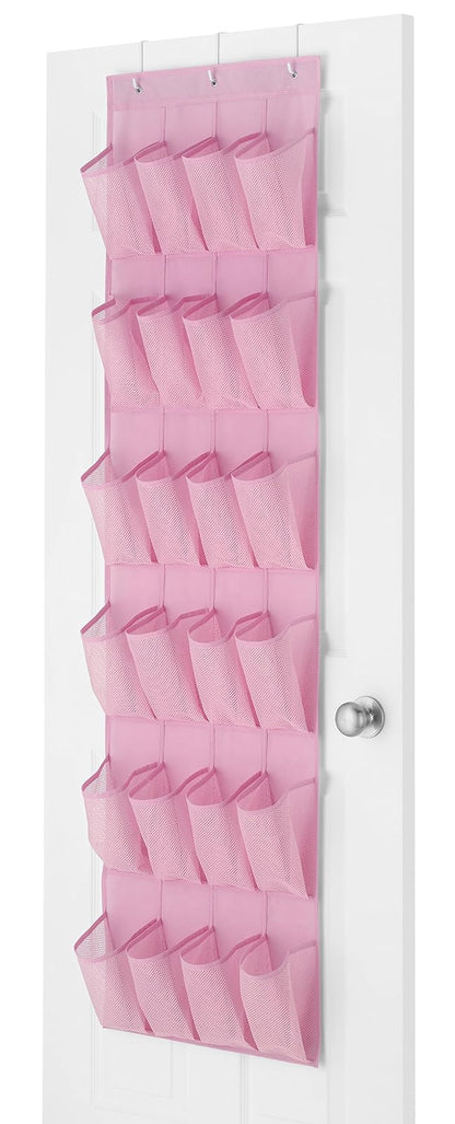Whitmor Organizador de zapatos de 24 bolsillos sobre la puerta, color rosa