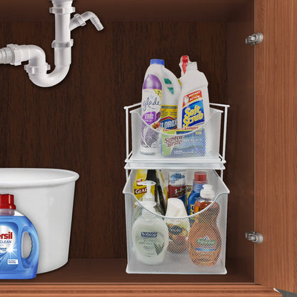 Sorbus® Cabinet Organizer Set—Mesh Storage Organizer with Pull Out Drawers—Ideal for Countertop, Cabinet, Pantry, Under the Sink, Desktop and More (White 2 Drawer)