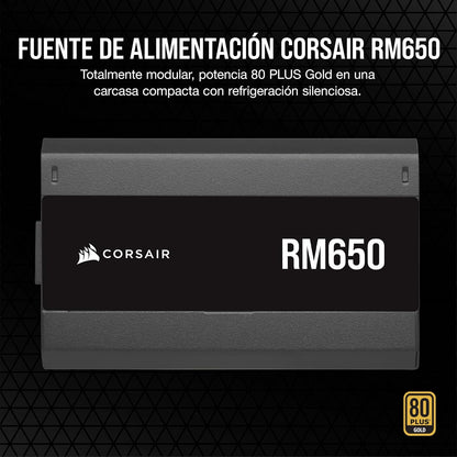 Corsair RM650 ATX 3.1 650W Fuente de Alimentación - Eficiencia 80 Plus Gold - Bajo Ruido - Modo Zero RPM - Totalmente Modular - Negro
