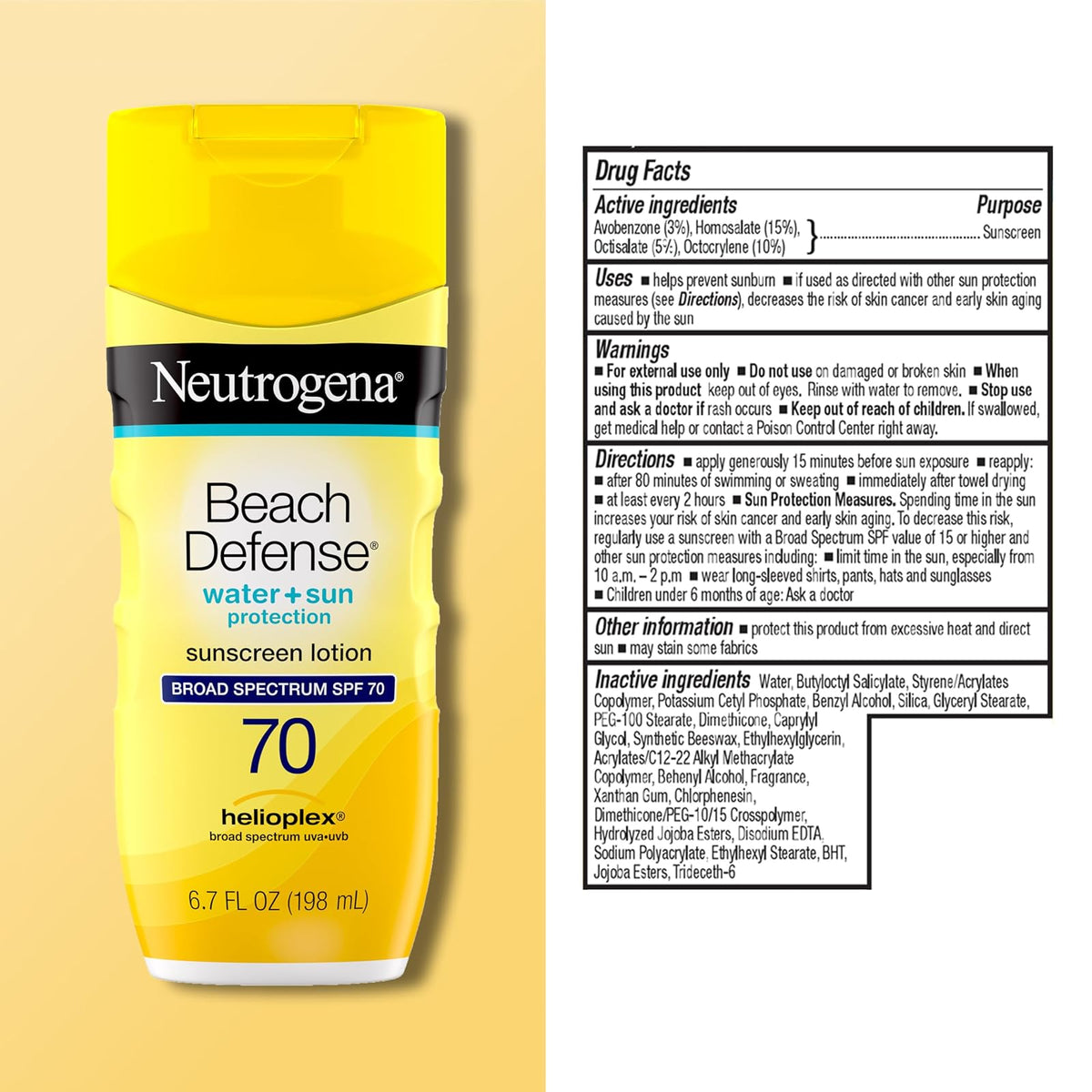 NEUTRÓGENA | Protector Solar 70 SPF Solar Beach Defense | Resistente al Agua | Loción Ligera |Apto Pieles Grasas y Mixtas | No es oleoso | 198ml