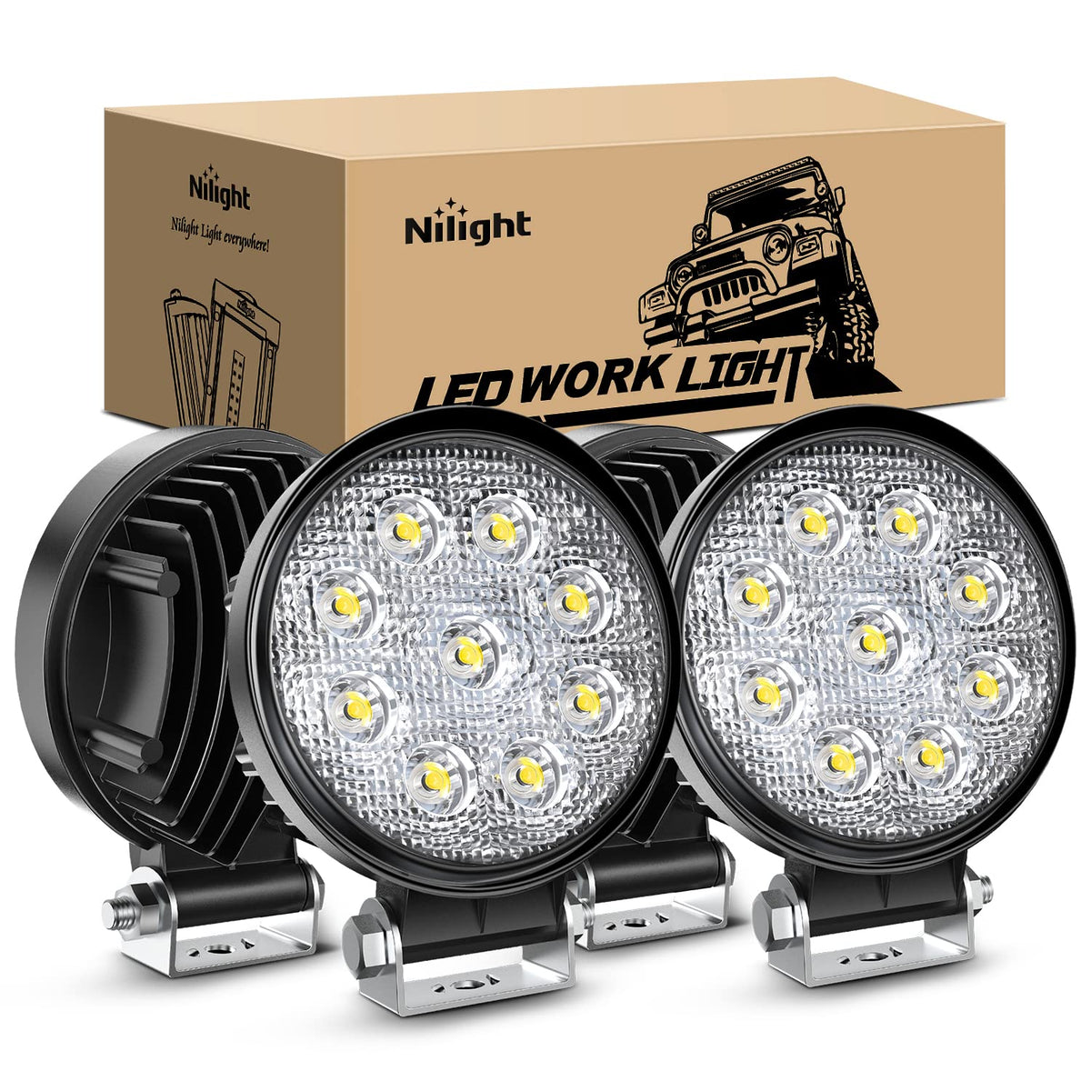 Nilight Juego de 4 Barras de Luz LED Redonda 12 cm 27 W 3000 lm Foco Amplio Multiuso, 15016F-C