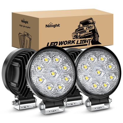 Nilight Juego de 4 Barras de Luz LED Redonda 12 cm 27 W 3000 lm Foco Amplio Multiuso, 15016F-C