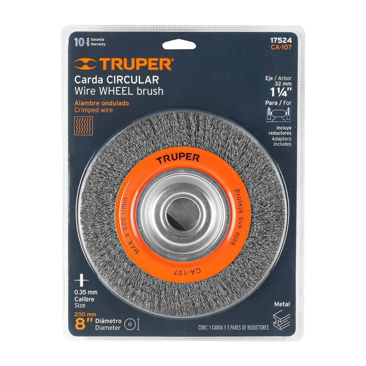 Truper CA-107, Carda alambre ondulado, 8 x 3/4" para esmeril