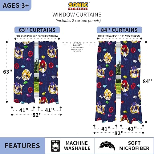 Franco - Juego de Cortinas para Ventana para habitación Infantil, 82 x 63 Pulgadas, Sonic The Hedgehog, Anime