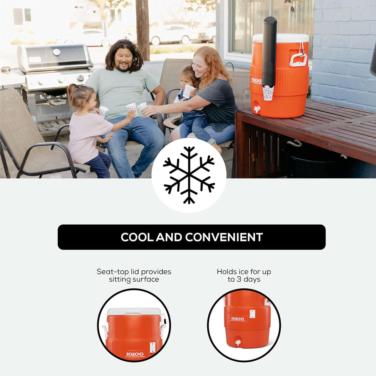 Igloo 10 Gallon Seat Top Beverage dispenser with spigot and Cup Dispenser