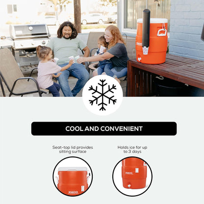 Igloo 10 Gallon Seat Top Beverage dispenser with spigot and Cup Dispenser