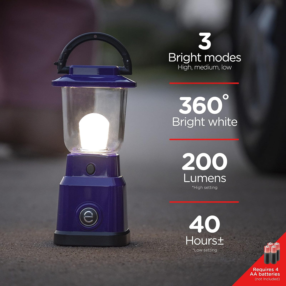 Enbrighten LED Mini Camping Lantern, Battery alimentada, 200 lúmenes, 40 horas de ejecución, 3 modos, luz nocturna para niños, ideal para caminar, aire libre, emergencia, nieve, huracanes