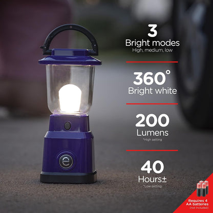 Enbrighten LED Mini Camping Lantern, Battery alimentada, 200 lúmenes, 40 horas de ejecución, 3 modos, luz nocturna para niños, ideal para caminar, aire libre, emergencia, nieve, huracanes