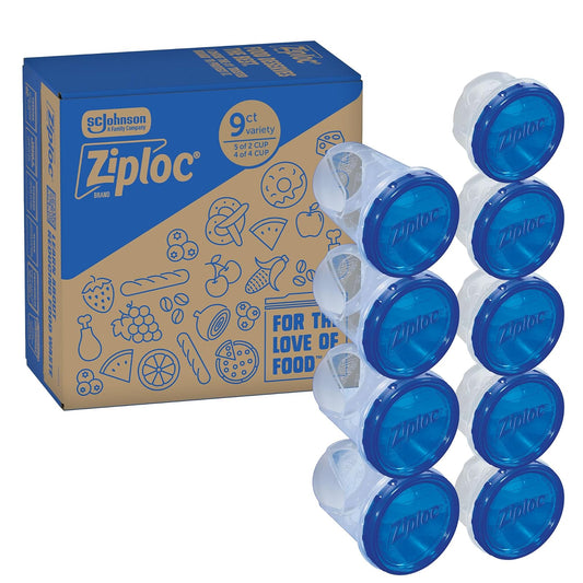 Ziploc Twist 'n Loc - Contenedores de almacenamiento de alimentos, paquete variado, reutilizables para almuerzo y sobras aptas para lavaplatos, 9 unidades