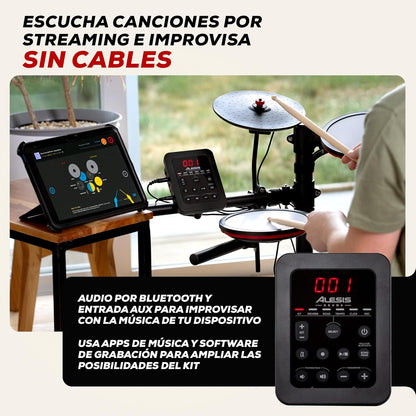 Alesis Turbo Max Batería Electrónica | Compacta, Plegable, Pads de Malla Silenciosos, Toms de 8", Platillos de 8", Bluetooth, Banqueta, Audífonos, Baquetas