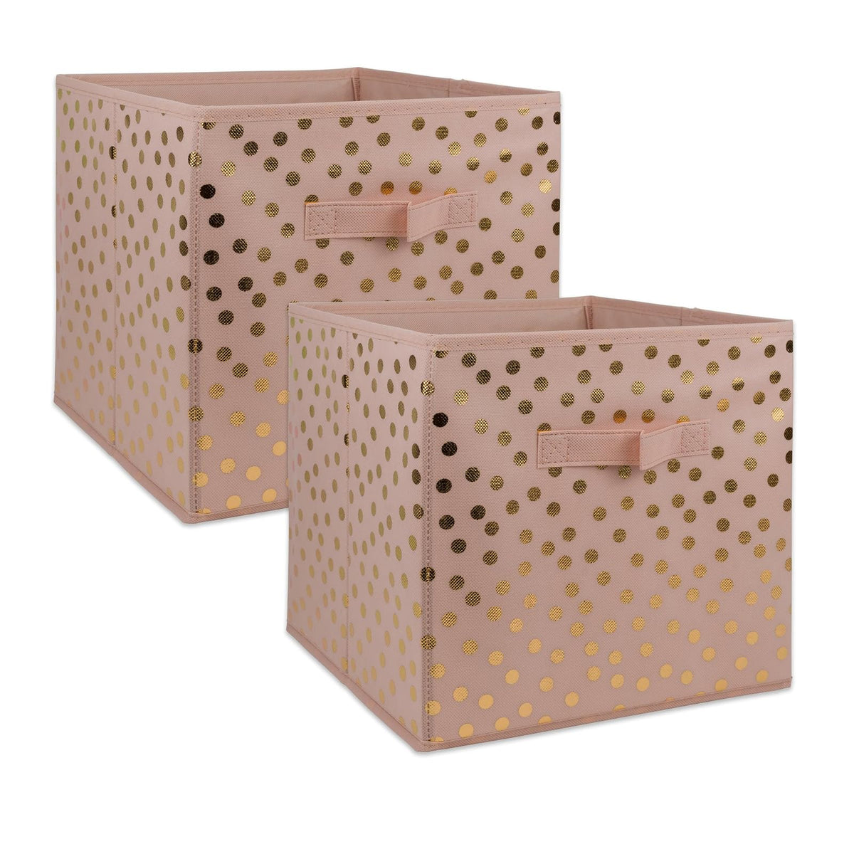 DII tela plegable cubeta de contenedores de almacenamiento para organizadores, Cubo grande - Juego de 2, Dorado (Stripe Gold), 1, 1 - Small - 11 x 11 x 11" - Conjunto de 2 - Puntos rosa - dorados