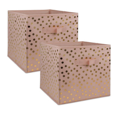 DII tela plegable cubeta de contenedores de almacenamiento para organizadores, Cubo grande - Juego de 2, Dorado (Stripe Gold), 1, 1 - Small - 11 x 11 x 11" - Conjunto de 2 - Puntos rosa - dorados