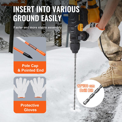 VEVOR Marcadores de Entrada 100 PCS Estacas de Nieve Naranja Fibra de Vidrio 0,78x121,5 cm Instalación de Tira Reflectante de Alta Visibilidad Broca de Acero 30 cm Protectores para Estacionamientos