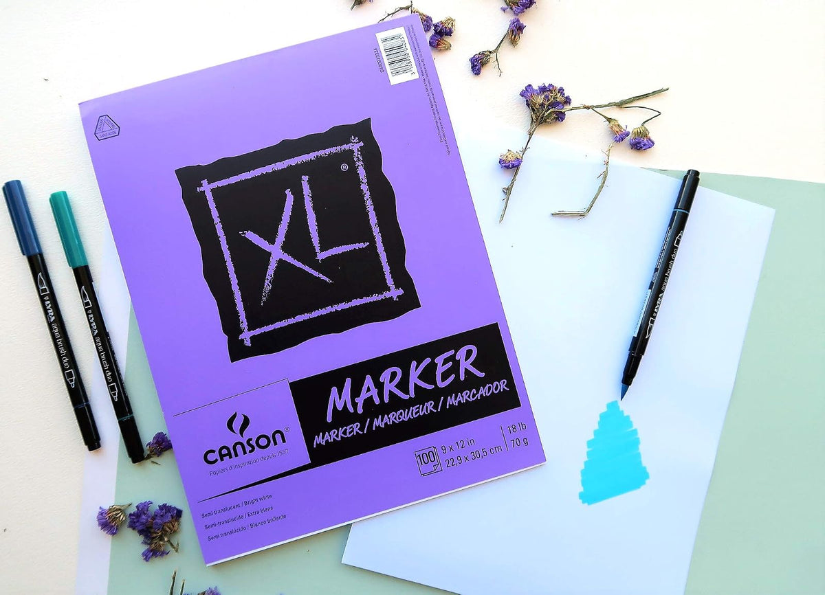 Canson - Bloc de papel marcador de la serie XL, semitranslúcido para bolígrafo, lápiz o marcador, plegable, 18 libras, 9 x 12 pulgadas, blanco, 100 hojas (400023336)