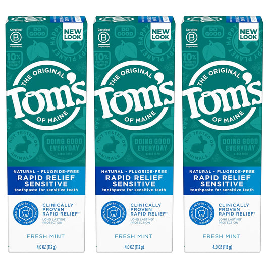 Tom's of Maine Rapid Relief Sensitive Natural Toothpaste Multi Pack, Fresh Mint, 3 Count