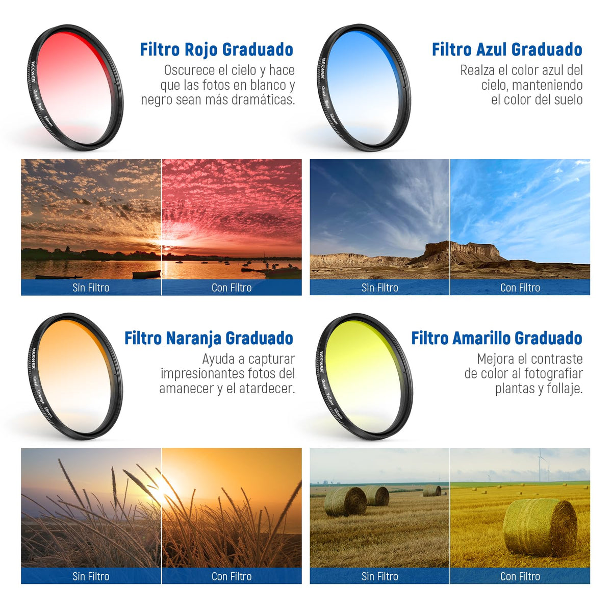 NEEWER 58mm Kit de Filtro de Lente con Clip de Lente de Teléfono, CPL, ND32, Filtro Estrella 6 Puntos, Filtros Graduados (4 Colores), Compatible con iPhone 16 15 14 Pro MAX 13 12 11 Canon Nikon Sony