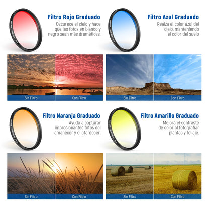 NEEWER 58mm Kit de Filtro de Lente con Clip de Lente de Teléfono, CPL, ND32, Filtro Estrella 6 Puntos, Filtros Graduados (4 Colores), Compatible con iPhone 16 15 14 Pro MAX 13 12 11 Canon Nikon Sony