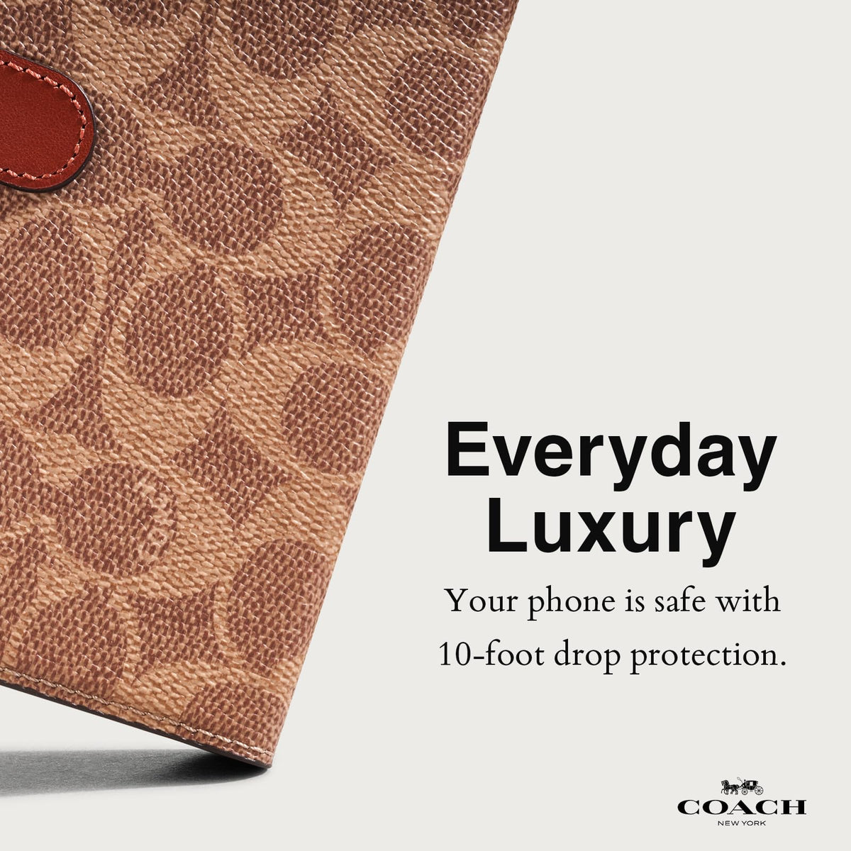 Coach Signature - Funda de Lona Desmontable de Dos Piezas para iPhone 15 Pro MAX, Compatible con Carga inalámbrica, Color café