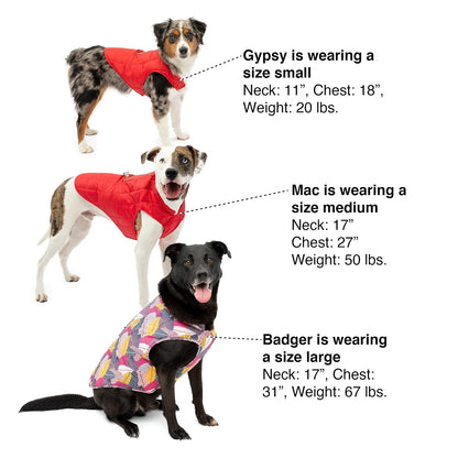 Kurgo Loft - Chaqueta para Perro, Abrigo de Invierno Reversible para Perros, Reflectante, Uso con arnés, Resistente al Agua, para Mascotas pequeñas, Medianas y Grandes (lámpara de Lava, XL)