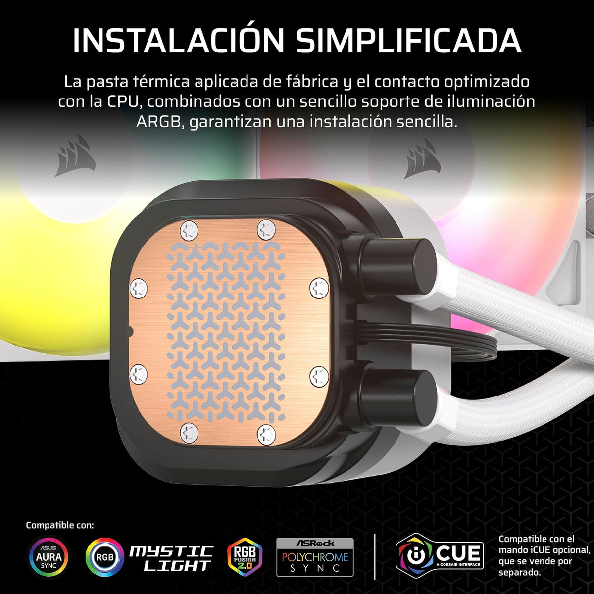 Corsair Nautilus 360 RS ARGB Refrigeración Líquida para CPU de 360 mm, Conexión Directa a la Placa Base, Compatible con Intel LGA 1851/1700 y AMD AM5/AM4, 3 Ventiladores RS120 Incluidos, Blanco