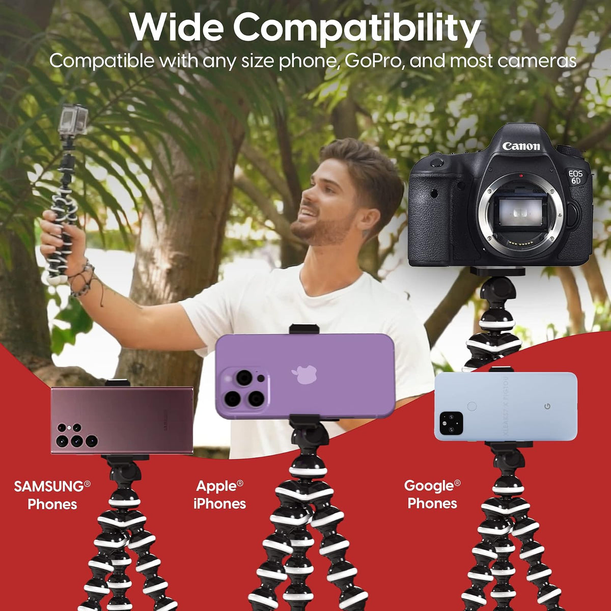 TalkWorks - Trípode Flexible para iPhone, Android, cámara, Patas Plegables, Soporte Ajustable con Mini Control Remoto inalámbrico para Selfies, vlogging, Belleza/Maquillaje, transmisión en